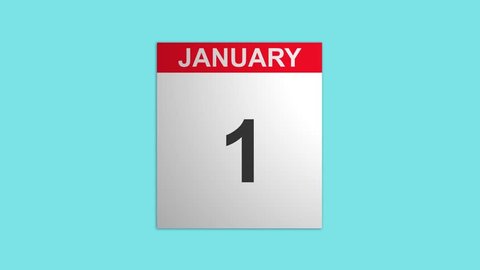 Video footage of calendar animation for January with flipping pages and blue background
