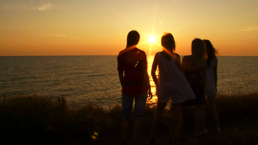 Four Women Admiring Sunset On Stock Footage Video (100% Royalty ...