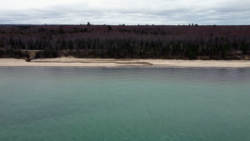  Drone view of Lake Superior Michigan in the town of Burt 