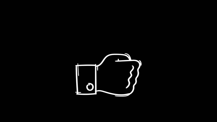 Drawn hand shows thumb up and points doodles. Motion graphics. Transparent background.