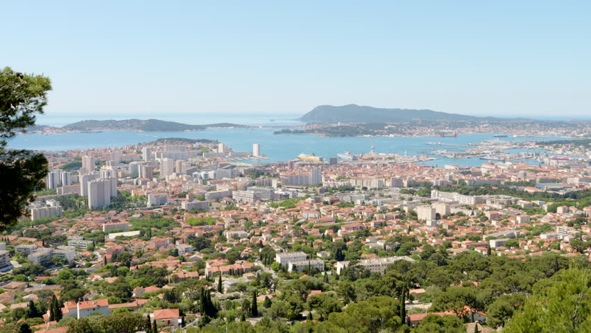 Panoramic view of Toulon, France showcasing the cityscape, harbor, and surrounding hills
