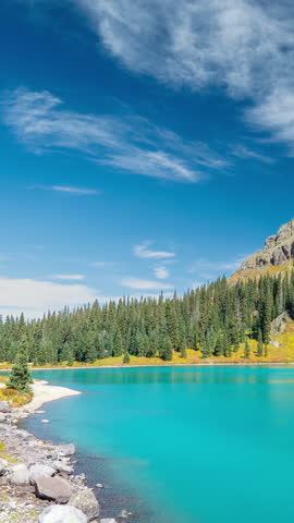Vertical 4k Timelapse, Blue Lakes and Hills of San Juan Mountains, Colorado USA, Stunning Landscape on Sunny Day