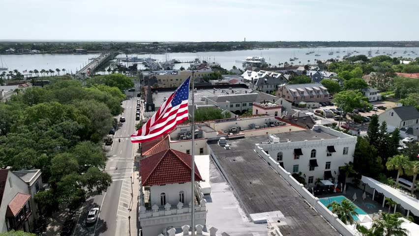 Aerial of American Flag at St Augustine Florida