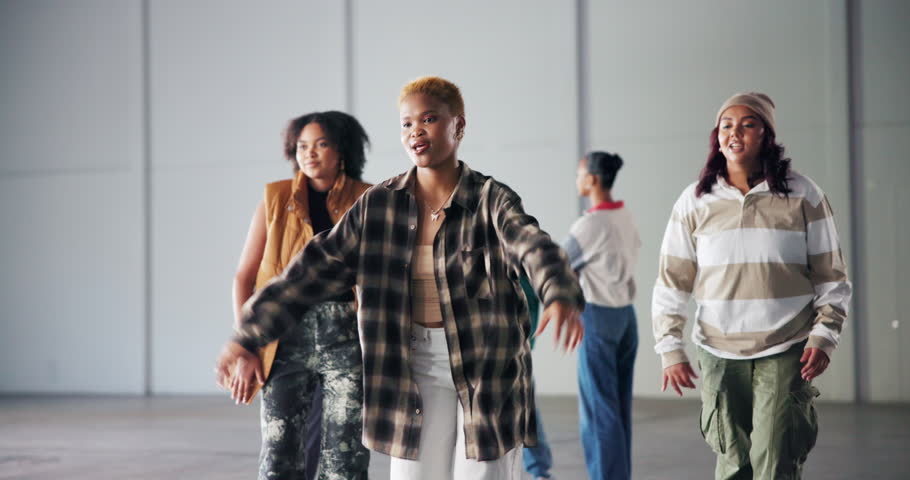 Dancer, group and studio for hip hop class, performance practice and movement together in rehearsal and speaking. Teaching, dancing and counting for beat, routine and support with friends or energy