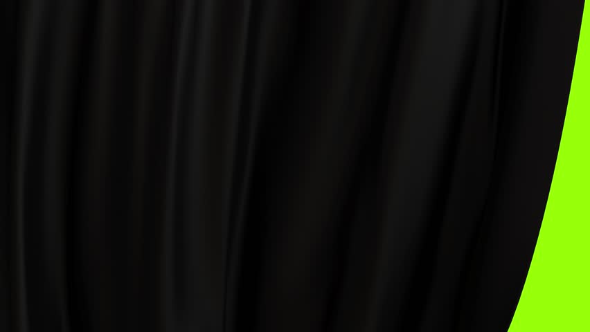 black curtain that opens and closes - for overlay - green background - 3D rendering