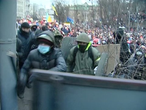 November 28, 2014. Ukraine. Kiev. Street riots in the city, clashes with police fights, the overthrow of power.