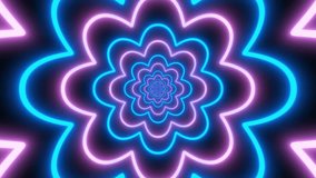 Neon retro, pink and blue glowing flower shape trippy tunnel, abstract looping background on black. - Powered by Shutterstock - Get 15% off with code: PIKWIZARD15