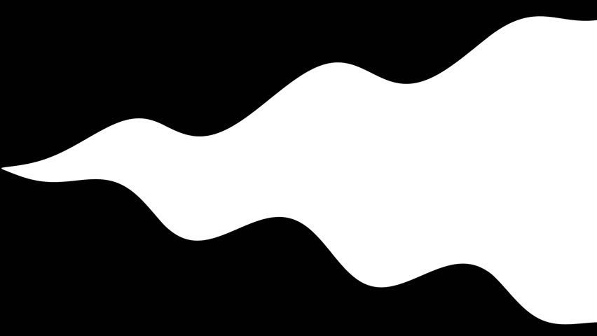 Simple white wave or smoke shape, wavy mask vector flat 2d animated looping background isolated on black.