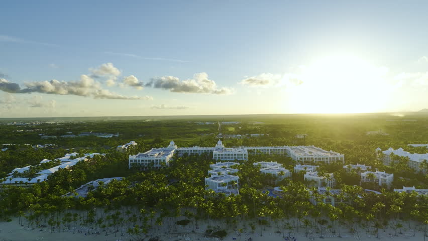 Punta Cana Paradise Beaches With Hotel Palace Accommodations In The Dominican Republic. Aerial Shot