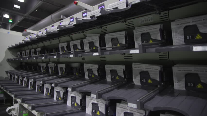 A vote sorting machine in Philadelphia after the 2020 Presidential Election. The machine is handling absentee and mail-in ballots before they are counted in the Pennsylvania Convention Center.