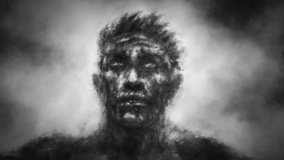 Welcome to the dark 2D animation. Dark man is hanging from pole. Scary demon runs across field in fog and jumps inside executed. Motion graphics in horror fantasy genre.  Videoclip for Halloween. - Powered by Shutterstock - Get 15% off with code: PIKWIZARD15