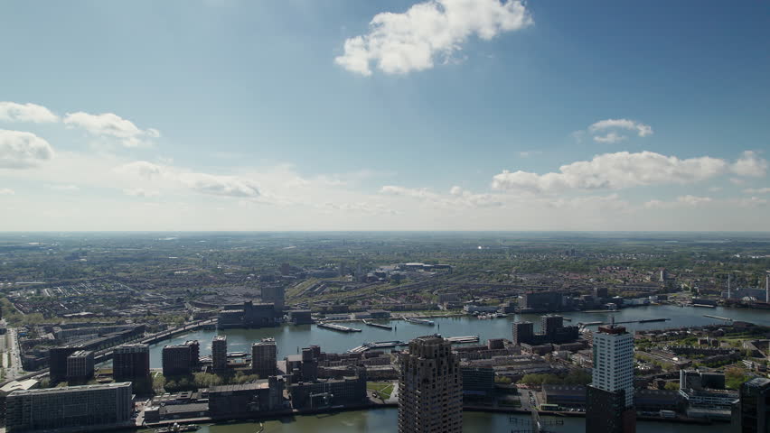 Aerial View Of Maashaven Harbour In City Of Rotterdam In Netherlands.