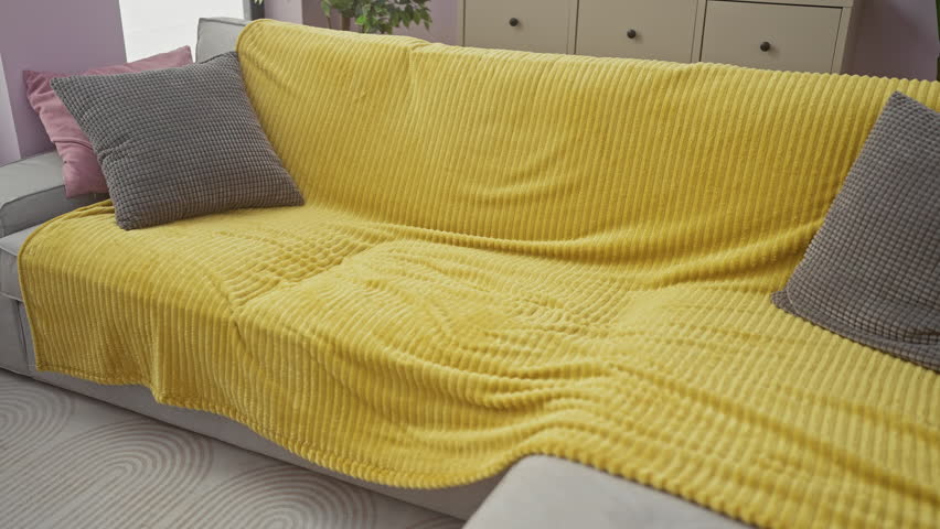 A young man engages playfully with a husky dog in a cozy apartment living room, depicting a moment of pet companionship.