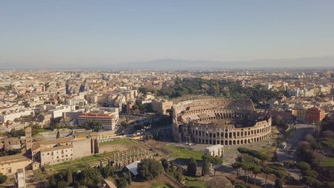 Aerial view of Colosseum at sunny day. Rome, Italy