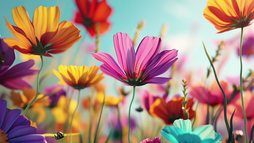 color flowers meadow field cg motion abstract background petal plants blossom loop