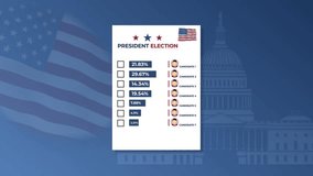 Voting Ballot with Checkmark Pushing. USA Symbols on Background. Election, Icons Illustration, Chart - Powered by Shutterstock - Get 15% off with code: PIKWIZARD15