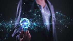 Global network connection. Futuristic globe with network of connections glowing on light bulb. Communication technology for Big data, digital technology, internet network connection, IOT. - Powered by Shutterstock - Get 15% off with code: PIKWIZARD15