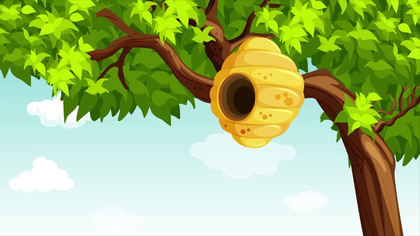 2D Bee Getting Out Of The Bee Hive
