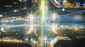 Dynamic hyper lapse of a busy city intersection at night with digital overlays, highlighting urban activity and traffic patterns - Powered by Shutterstock - Get 15% off with code: PIKWIZARD15