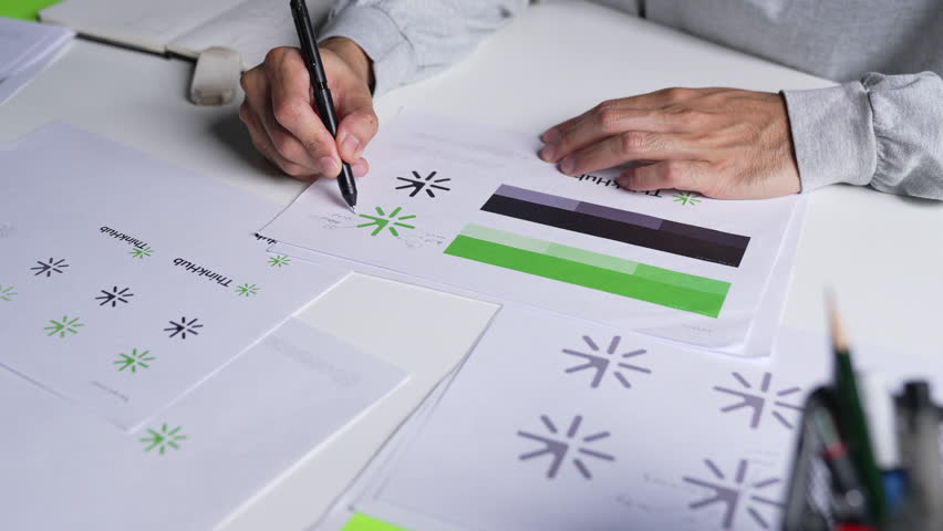 Young Asian Graphic designer working in office. Designing logo Artist Creative Designer Illustrator Graphic Skill Concept.