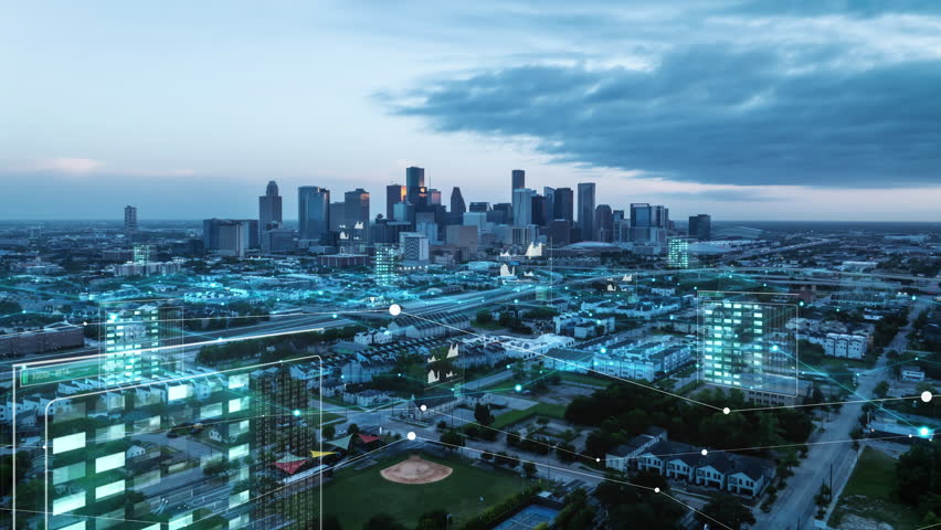 Captivating american skyline with dynamic data visualization overlays showcasing urban technology and futuristic city planning - Powered by Shutterstock - Get 15% off with code: PIKWIZARD15