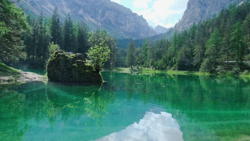 Gruner See, beautiful green alpine lake with crystal clear water in spring, Gruner See, Styria, Austria, Europe
