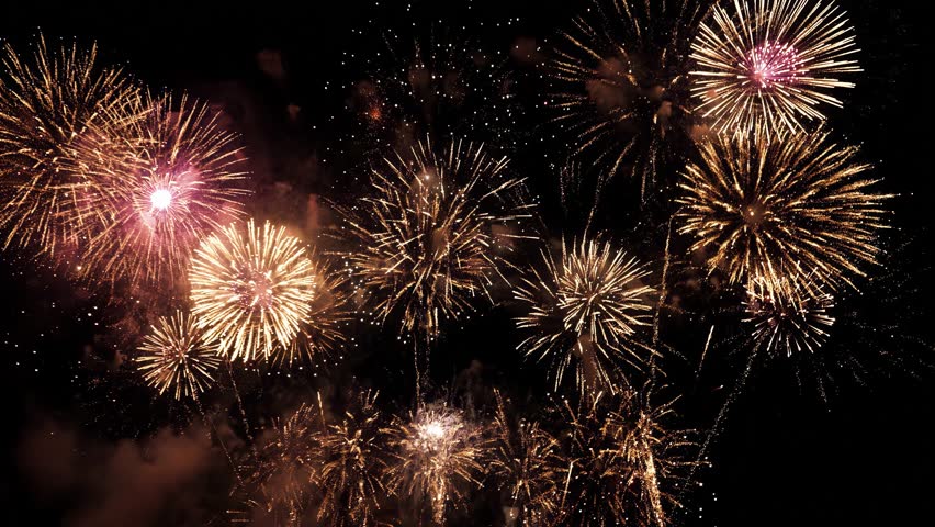 Awesome gold fireworks 4k loop with transparenc