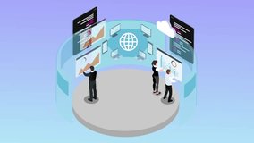 vector, business, woman, people, 3d, technology, man, illustration, computer, laptop, concept, girl, cartoon, phone, cloud, digital, isometric, mobile, data, work, character, network, communication, i - Powered by Shutterstock - Get 15% off with code: PIKWIZARD15