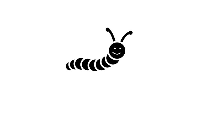 Animation set, caterpillar symbol. Animations: transparency, zooms, transition top to down, transition left to right, slide up to down, slide left to right