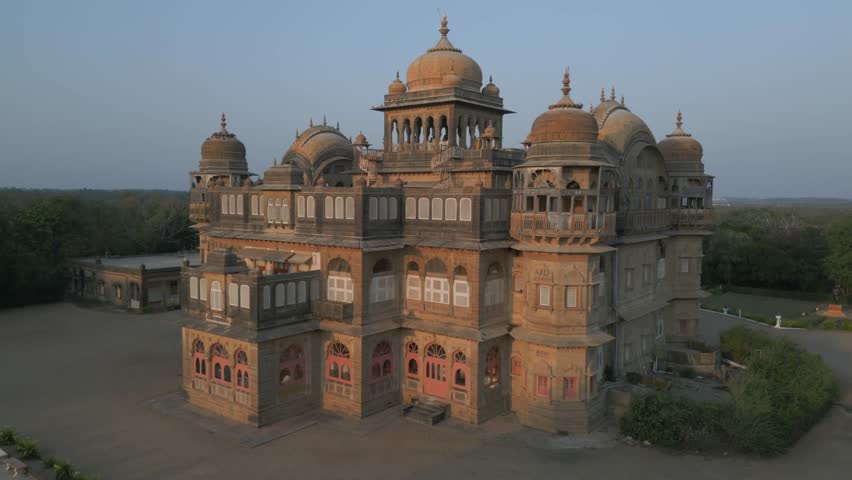 4K Drone Shot of Vijay Vilas palace, Mandvi Kutch Gujarat. Heritage Site of Kutch. 