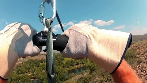 ZIP LINE RIDE ACROSS THE COLORADO RIVER VALLEY CAPTURED WITH ACTION CAM