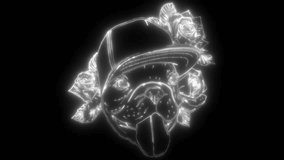 white silhouette of Portrait of a Pug dog in a Rose flower head wreath on black background. - Powered by Shutterstock - Get 15% off with code: PIKWIZARD15