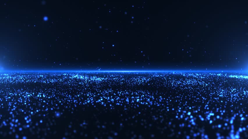 Abstract glowing flying particles rising up from a shiny floor. Seamless loop animation.