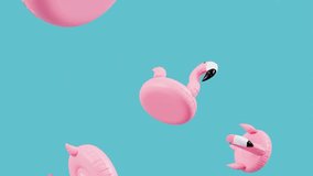Creative summer footage. Flamingo float fly on blue background. 3d loop animation - Powered by Shutterstock - Get 15% off with code: PIKWIZARD15