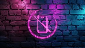 Video footage of Pink glowing No smartphone, turn off mobile Icon neon icon on brick wall background. Looped Neon abstract Lines. Laser Pictogram animation. Seamless loop. 4k video. - Powered by Shutterstock - Get 15% off with code: PIKWIZARD15