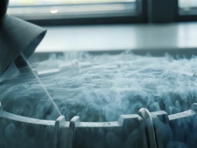 liquid nitrogen in suspension filling a liquid nitrogen tank