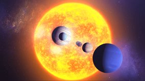 Flying through Solar System with Large sun and eight planets, 
3d rendering of our solar system and asteroid fields, 4K, 2024
 - Powered by Shutterstock - Get 15% off with code: PIKWIZARD15