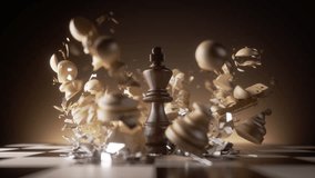 The black king chess piece falls to the chessboard and smashes the white pawns. 3d slow motion animation of aggressive attack and successful strategy. Winning the game. - Powered by Shutterstock - Get 15% off with code: PIKWIZARD15