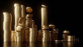 Shiny golden coins piles appear and grow over black background. Profit concept. Financial animated wallpaper - Powered by Shutterstock - Get 15% off with code: PIKWIZARD15