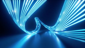 looping 3d animation. Abstract blue neon background. Light pulses stream along the curvy line leaving glowing trails. Virtual network connection, digital data transfer technology - Powered by Shutterstock - Get 15% off with code: PIKWIZARD15