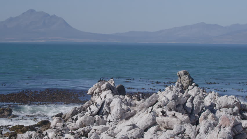 Robben Island South Africa Rocky Coastline With Mountanous Backdrop
