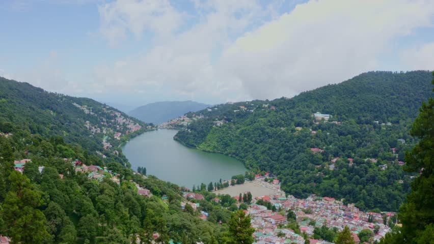Heart touching aerial view of lunar-shaped Nainital Lake 