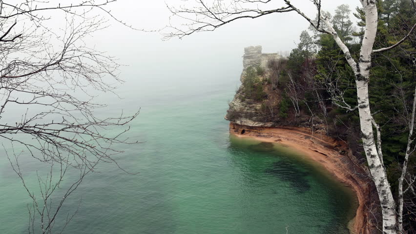  Foggy day shot from shore Pictured Rocks in Michigan 
