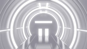 Opening gate or door in white futuristic tunnel spaceship or science laboratory corridor . Sci-fi concept design in realistic 3d style. Digital animation with alpha matte channel. - Powered by Shutterstock - Get 15% off with code: PIKWIZARD15