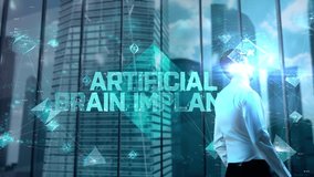 Artificial Brain Implants. Businessman Working in Office among Skyscrapers. Hologram Concept - Powered by Shutterstock - Get 15% off with code: PIKWIZARD15