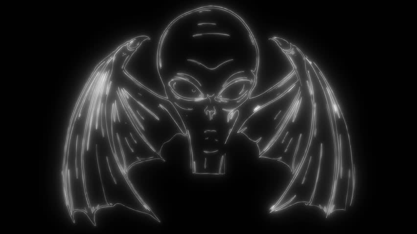 alien head in white line on black background
