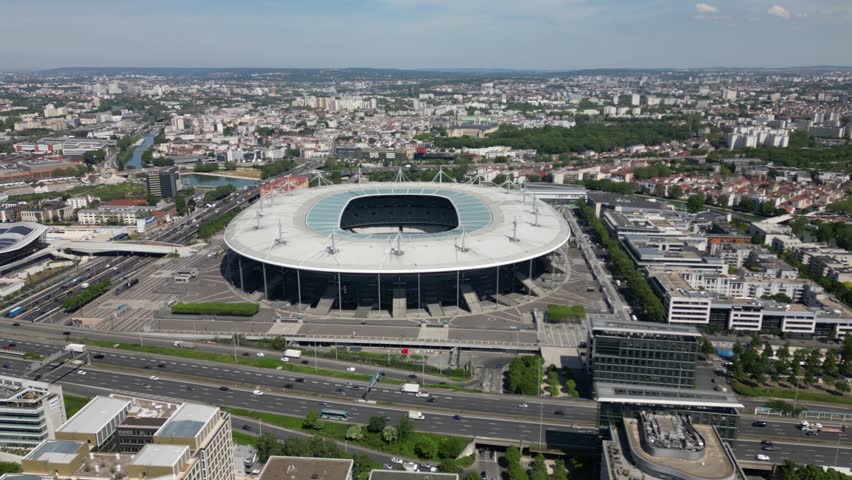 Stade de France, Paris. Aerial Drone circular view