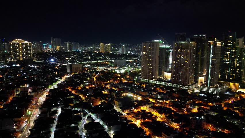 Makati, Metro Manila, Philippines - May 2024: Evening shot of Makati skyline.
