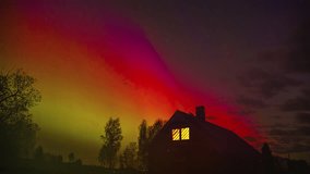 Colorful Northern lights with fog on the rural camping site with hut - Powered by Shutterstock - Get 15% off with code: PIKWIZARD15