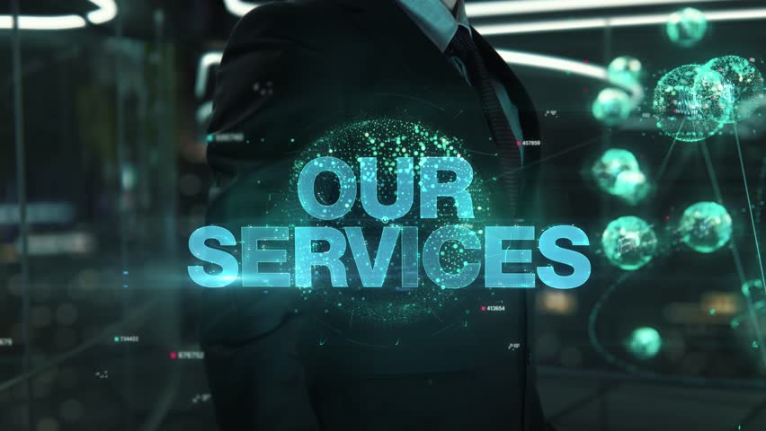 Businessman with Our Services hologram concept